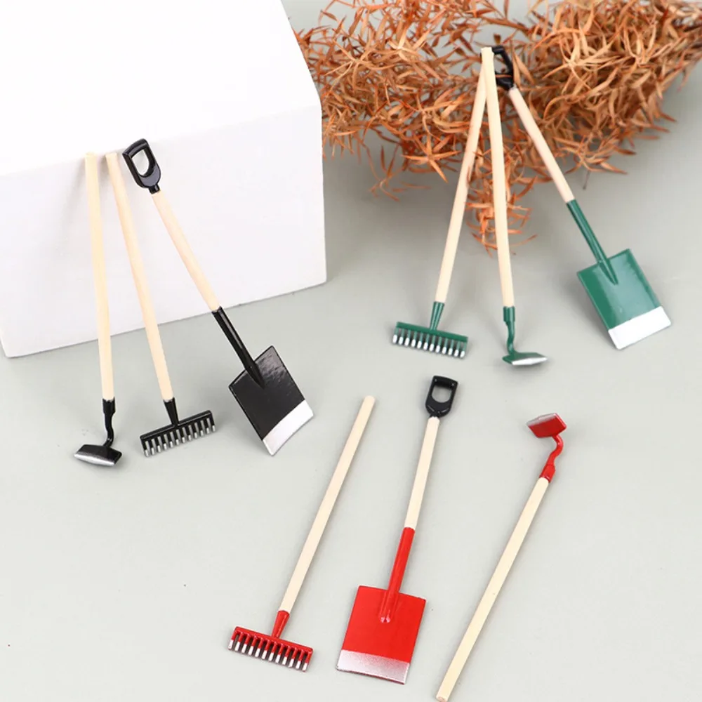 3Pcs 1:12 Dollhouse Dollhouse Miniatures Gardening Shovel Green/black/red Vintage Dollhouse Mini Shovel Rake Mini Cute