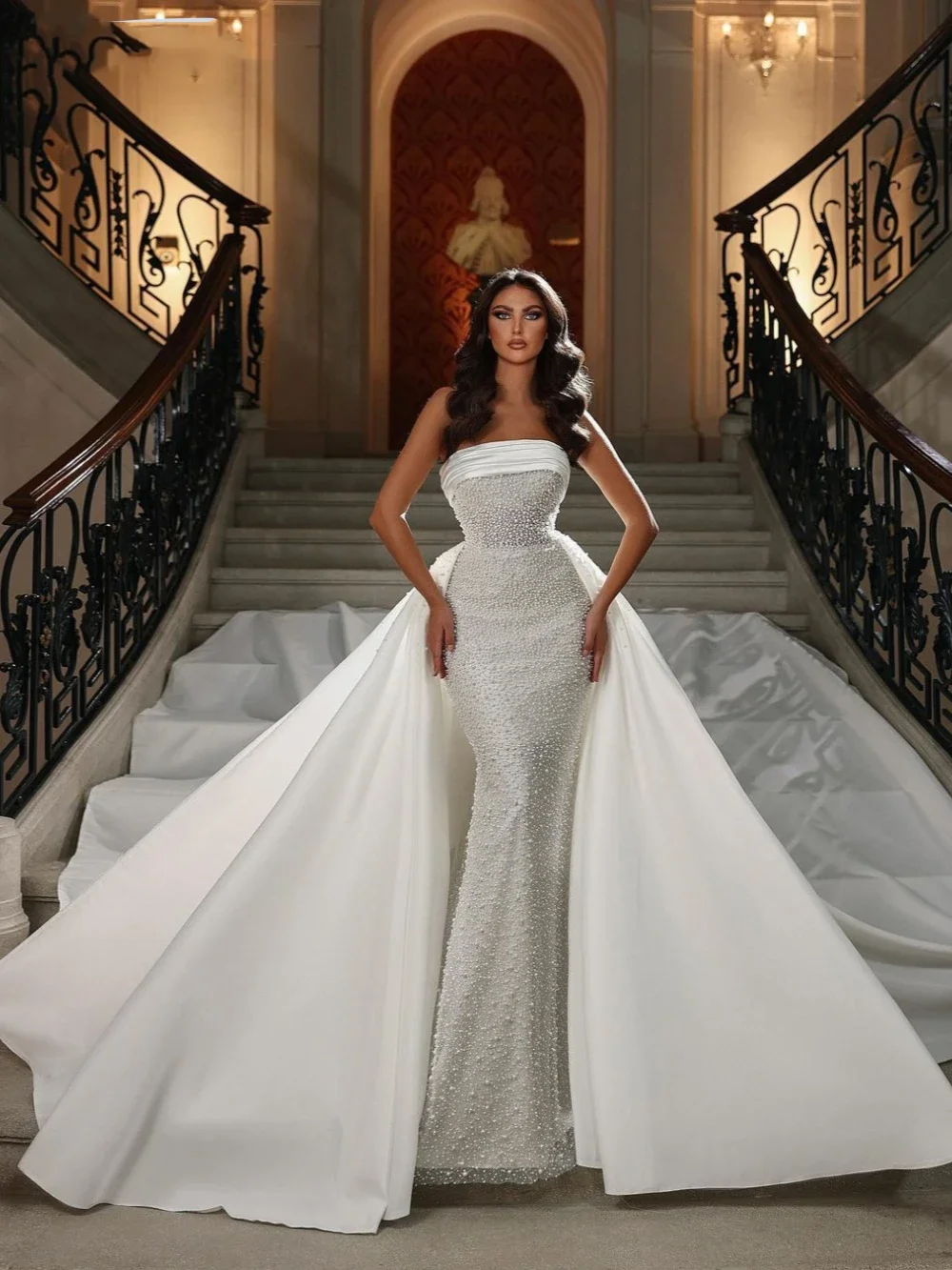 

Sexy Strapless Backless Bride Robe Sparkly Pearls Sleeveless Bridal Gown Luxury A-line Long Wedding Dress Robe De Mariée 2024