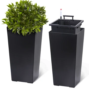 Rectangular Planters Set of 2, Large Plant Pots with Drainage Holes＆Water Level Monitor for Outdoor Indoor Patio Porch Rooms 6