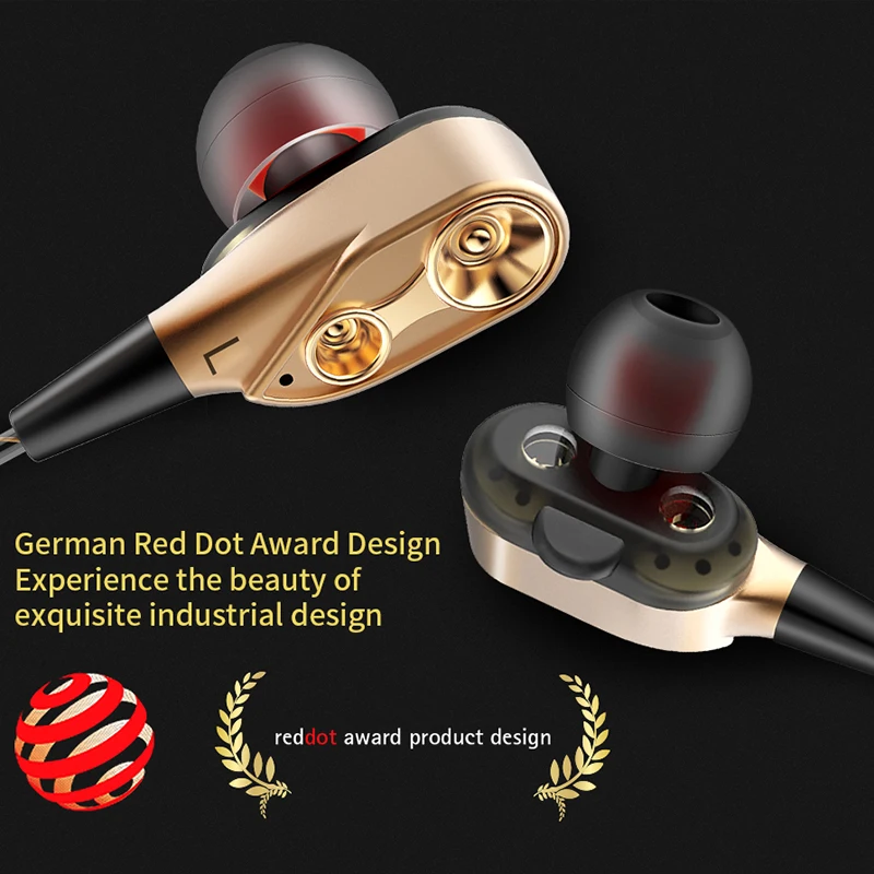 New Hifi Double Moving Coil Headphones 3.5mm AUX With Mic Dynamic In-Ear Music Gaming Sport Earbuds Bass Surround Shocking Sound 6