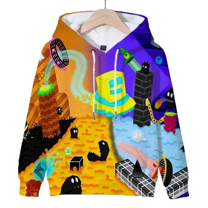 thumbnail image 1 of Sudadera con capucha para hombre Game Geometry Dash con estampado gráfico 3D, moda urbana de otoño para niño, sudadera informal de manga larga de gran tamaño, 1 of 5