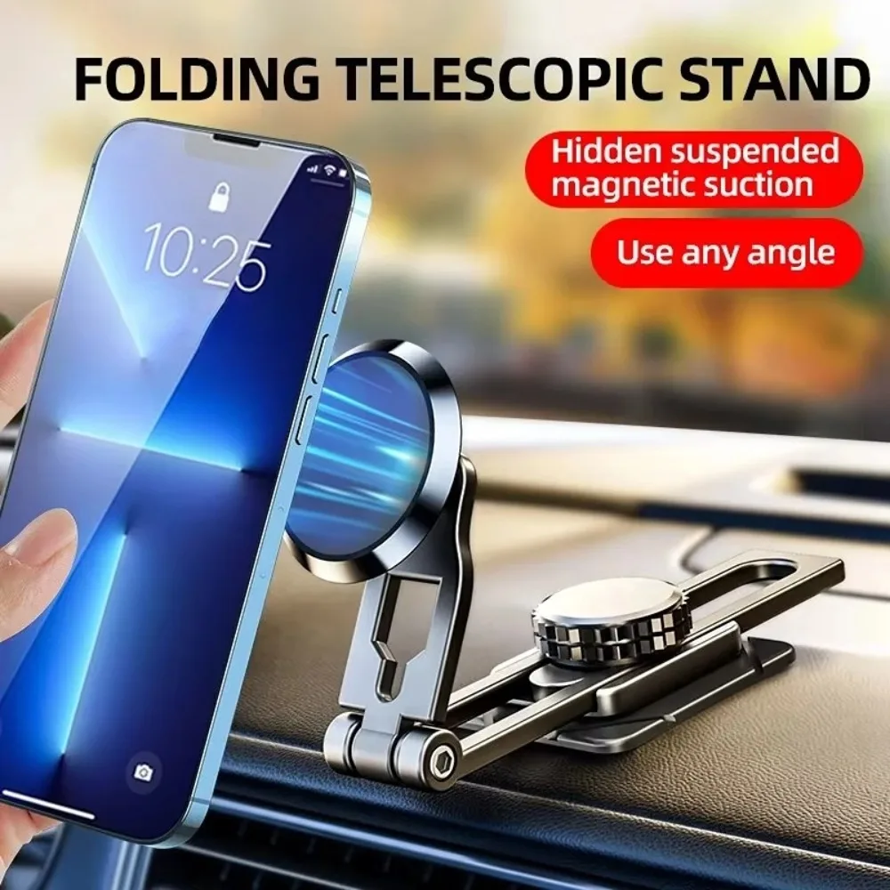 Magnetic Car Phone Holder with Double Fold Alloy Stand and 360° Rotation