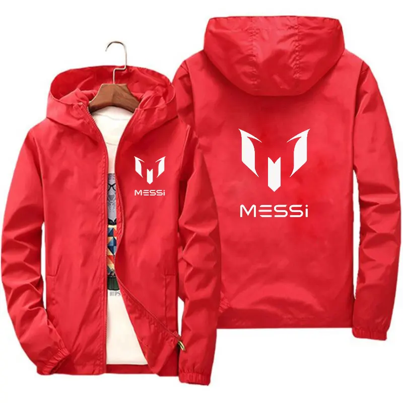 Spring bomb men's Hooded Jacket Messi print slide sportswear slim fit patchwork windbreak jacket fitness jacket men's wear