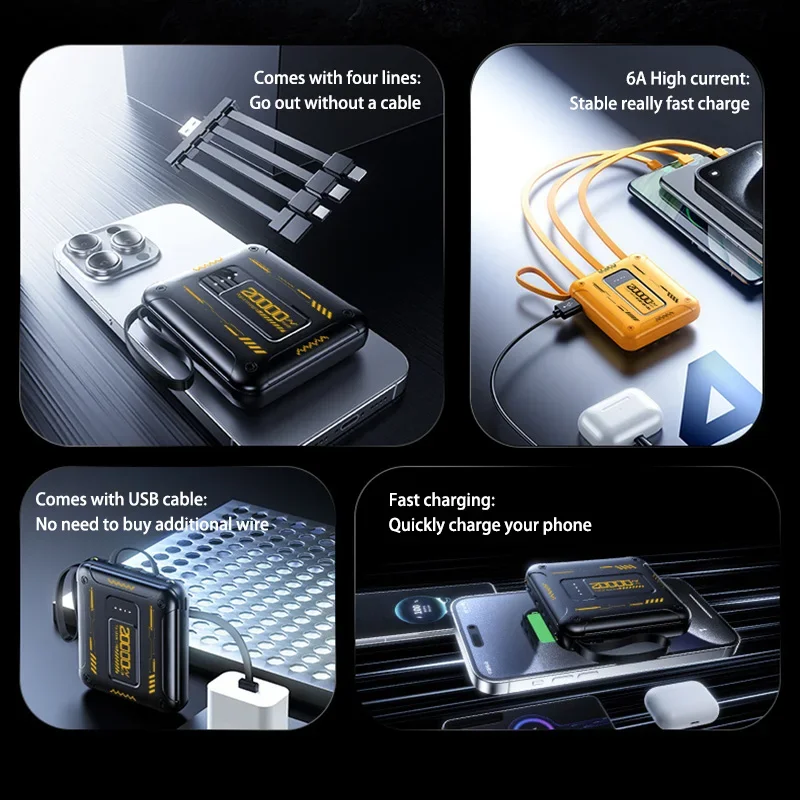 Mini 50000mAh PD22.5W Super Fast Charging Power Bank Large Capacity Comes with Detachable Two-wire Power Bank for IPhone Samsung 4