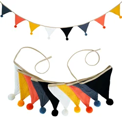 Nursery Fabric Bunting Banner: 10 Triangle Pennant Flags with Decorative Balls (NO026-OrangeBlack)