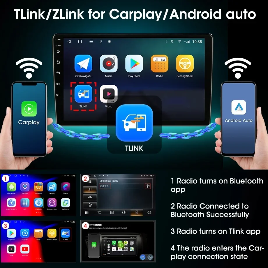 Hikity Qualcomm Snapdragon 8Core 4+64G Android 15 Autoradio Pour