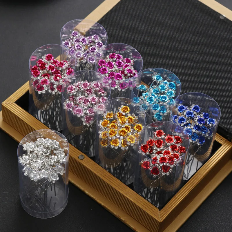6 Pcs Rose Flower Crystal Hair Pins For Women Wedding Bride Accessories Hairpins Bridal HeadPiece Jewelry