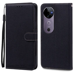 Luxury Leather Flip Wallet Phone Case, Elegant Book - Style Protective Cover, Premium Coque s Shell for Vivo V40 5G(V40 Pro) (Black)