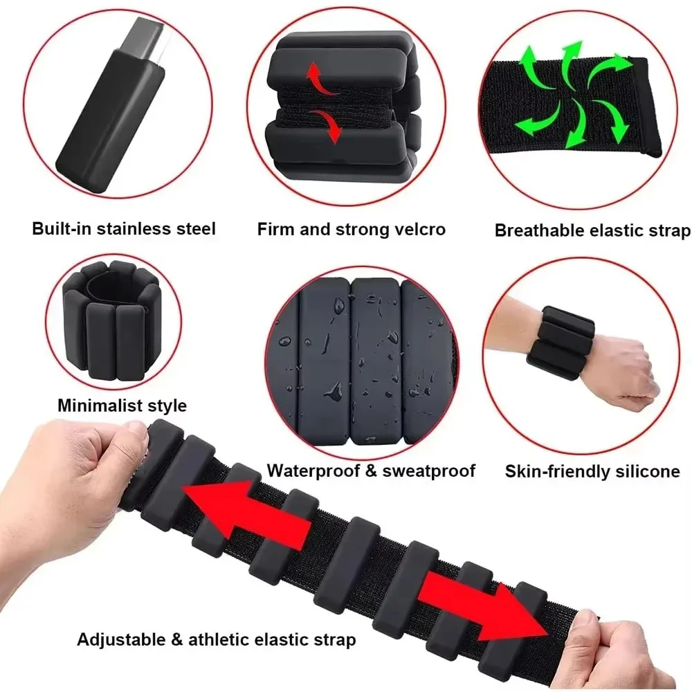 1 Pair Bodybuilding Weight-Bearing Wristband Adjustable Silicone Wrist Ankle Weights Sweat proof Workout Straps for Strength