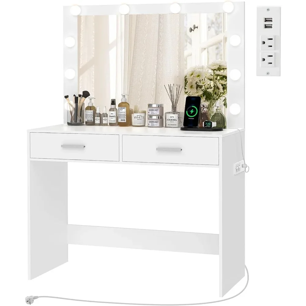 Makeup Vanity Lights Drawers Power Strip Dressing Vanity Tables for Women Girls Bedroom