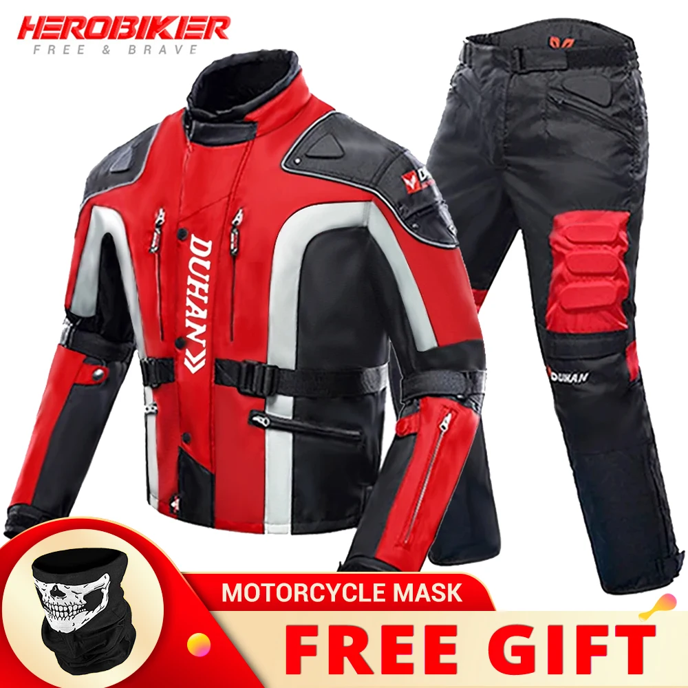 

DUHAN Motorcycle Jacket Windproof Protective Gear Chaqueta Moto Motocross Jacket + Pants Set Reflective Moto Riding Racing Suit