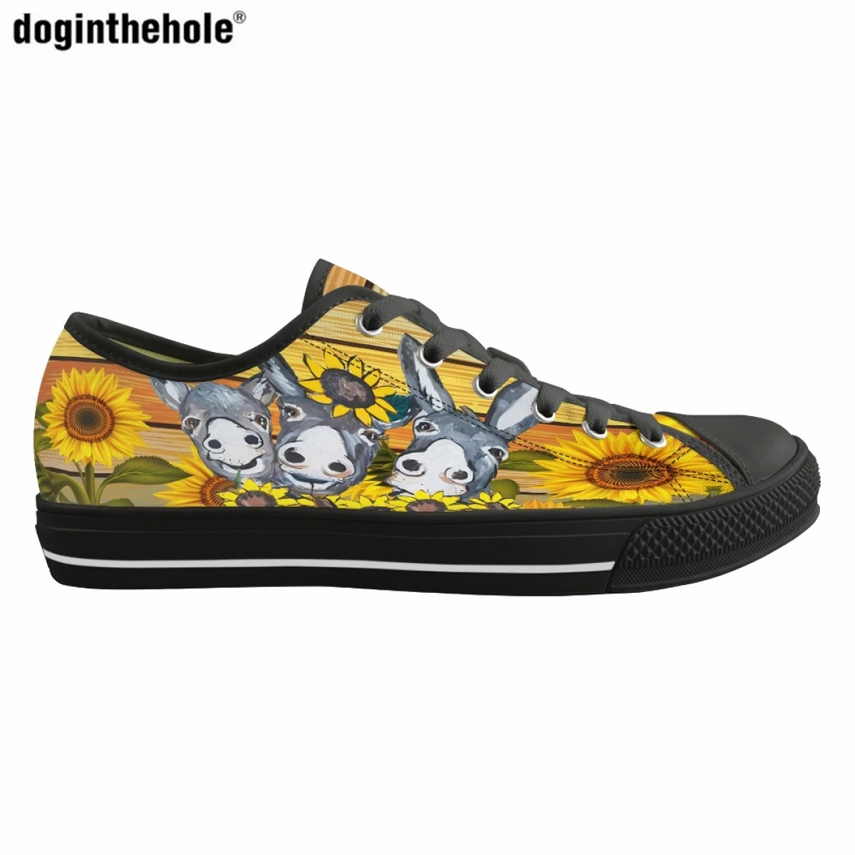Fashion Hot Farm Donkey Sunflower Pattern Print Women's Casual Flat Shoes Classic Canvas Shoes Outdoor Sports Low Top Sneakers