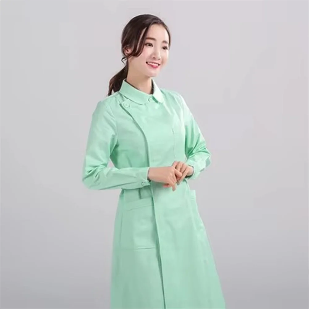 Nurse clothes long-sleeved spring clothes women partial-breasted powder white green Slim beauty pharmacy dental work clothes stu