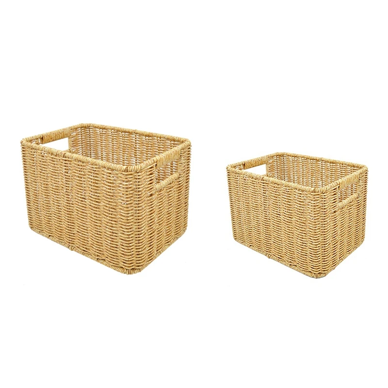 

Hand-Woven Rattan Wicker Basket Desktop Organizing Box Various Item Arrangement Nesting Basket L