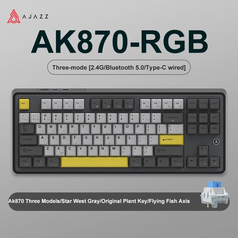 NEW AJAZZ AK870 Tri-mode RGB Bluetooth 2.4GHz Wireless Gaming