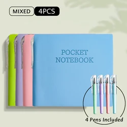 4 Pack Premium Pocket Notebooks with Pens - Mini PU Leather Memo Pads for On - the - Go Note - Taking (4PCS Mixed)