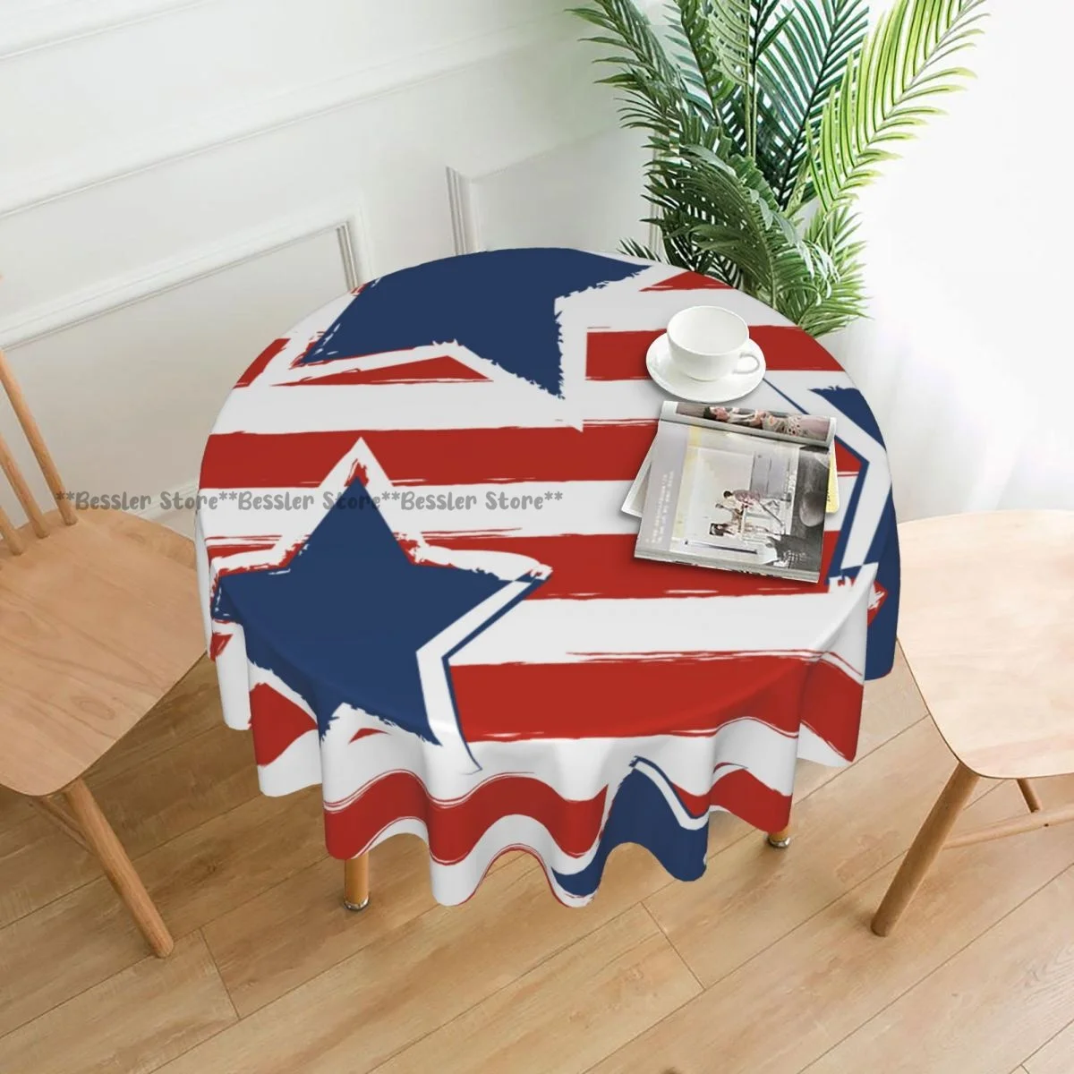 

Круглая скатерть, США, День Независимости, акварель, звезда и полосы, Обложка, ткань для чайного столика
