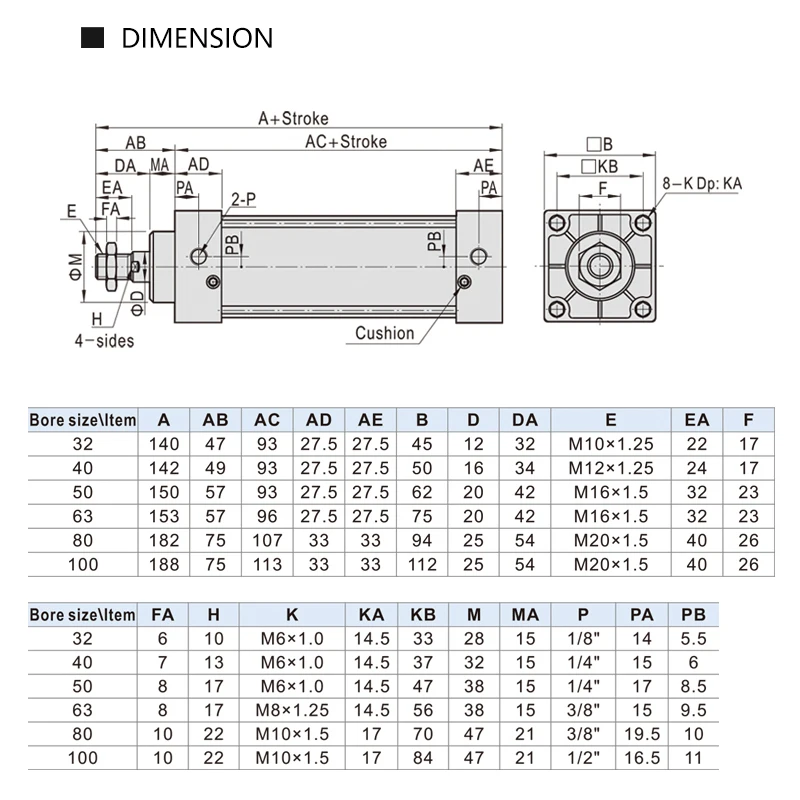 Pneumatic Cylinder Standard Pneumatic Cylinder SC32/40/50/63mm Bore Air Piston Double Acting 25-1000mm Stroke Aluminum Alloy Actuator Parts pneumatic cylinder