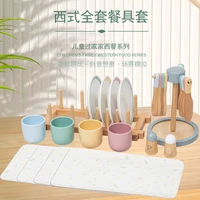 Wooden Simulation Western Tableware Set Pretend Play House Toys Children Kitchen Toy Set Kids Educational Toy Girl Birthday Gift 2