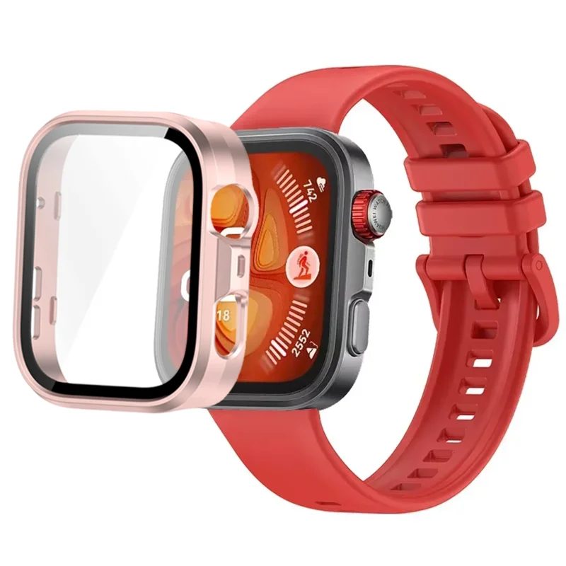 Breathable Silicone Strap with Protective Tempered Glass Screen and HD PC Case