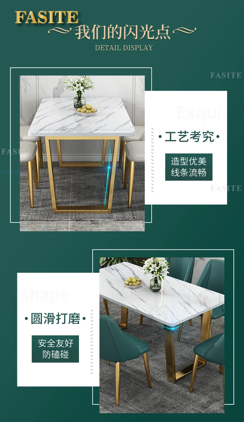 Description Picture 6 of itemModern Luxury Dining Table Gold Legs Wood High Cover Waterproof Nordic Dining Table White Outdoor Mesas De Comedor Furniture
