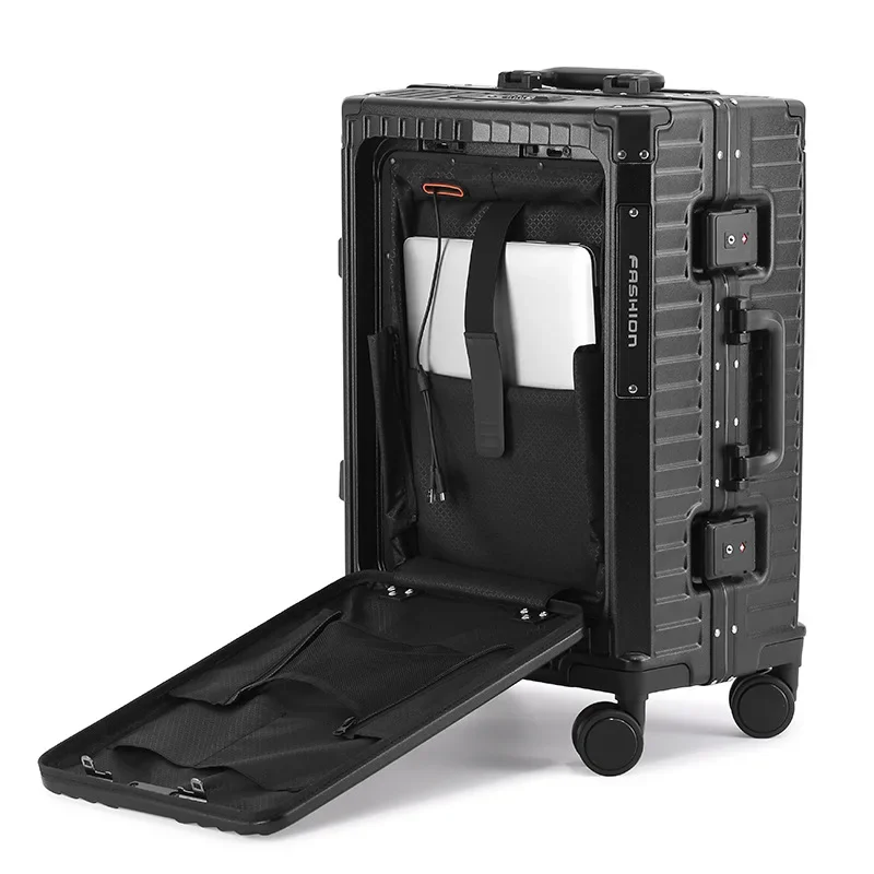 Multifunction Carry on Luggage With Front Open Compartment Hot Sale Boarding Case With USB Charging Port Aluminum Frame