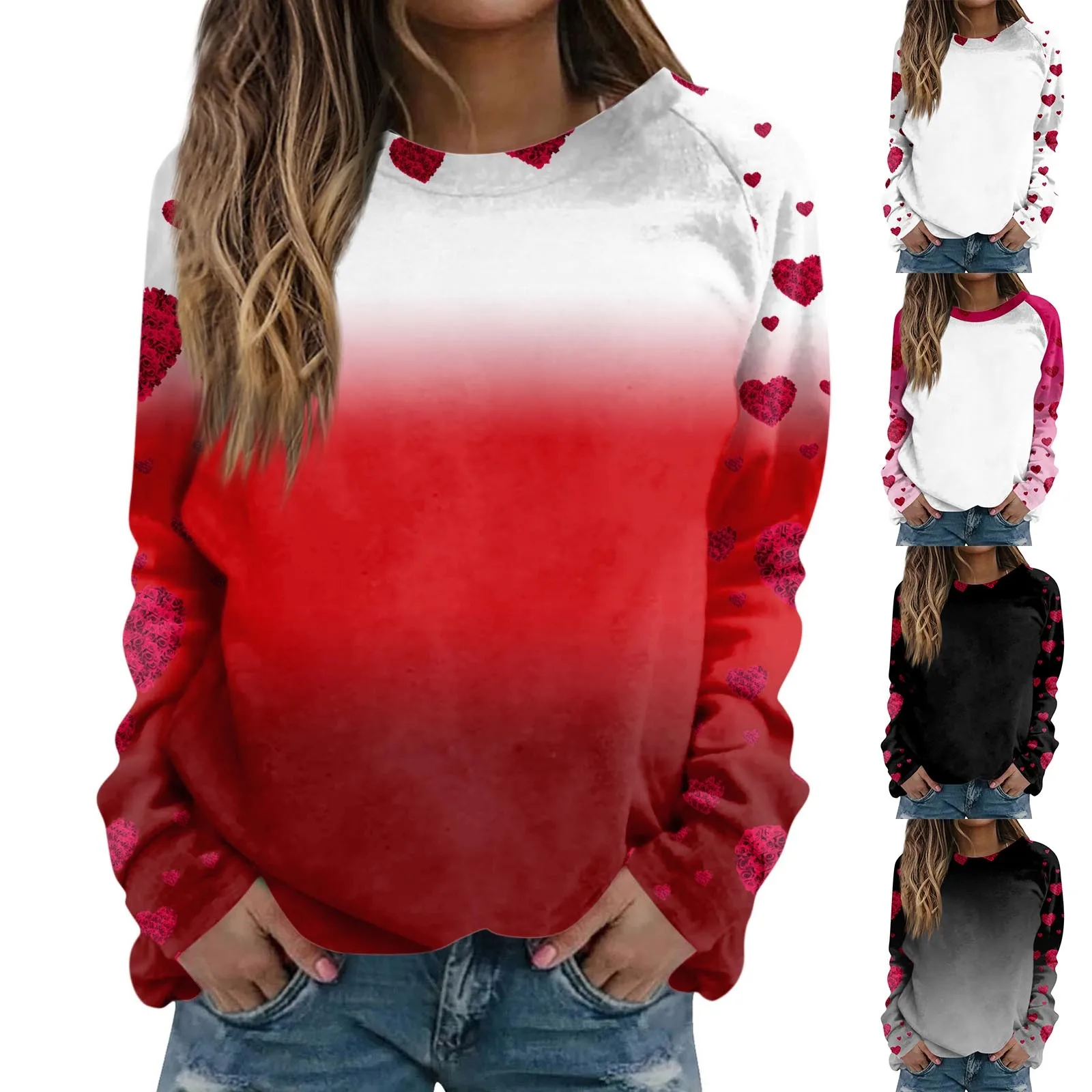 

Minimalist Women's Fashion-Forward Casual Round Neck Long Sleeve Valentine's Day Love Printing Raglan Sleeve Sweatshirt Top