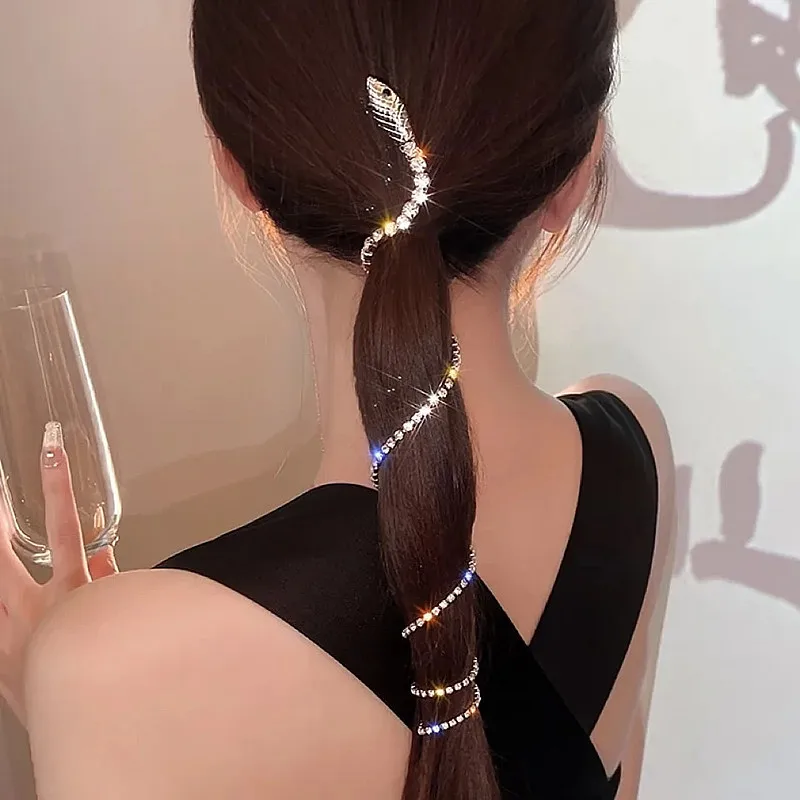 Full Rhinestone Snake Hair Band for Hair Women Long Tassel Crystal Headband Hair Accessories Wedding Accessories Hair Jewelry water drop rhinestone morocco birdal belts gold plated wedding jewelry cinturones para mujer para vestido de fiesta dress belt