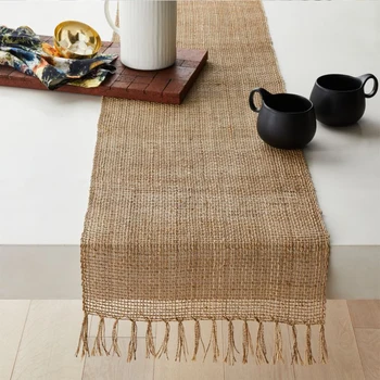 Natural Jute Table Runner with Tassels 1