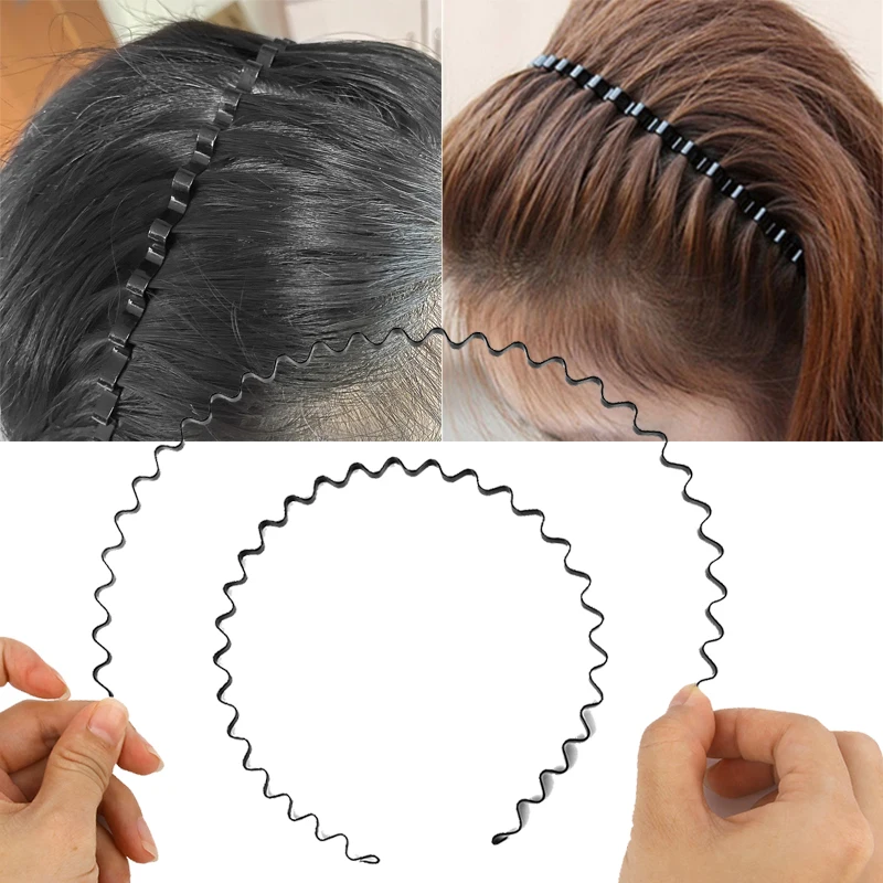 Tiara de cabelo ondulada, faixa de cabeça preta para homens e mulheres