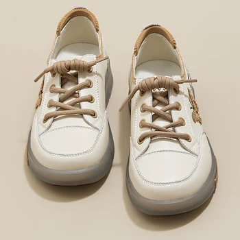 Ladies Large Size Genuine Leather Loafers Spring Summer New Lace-up White Casual Shoes Fashion Soft Sole Flat Women's Sneakers 5
