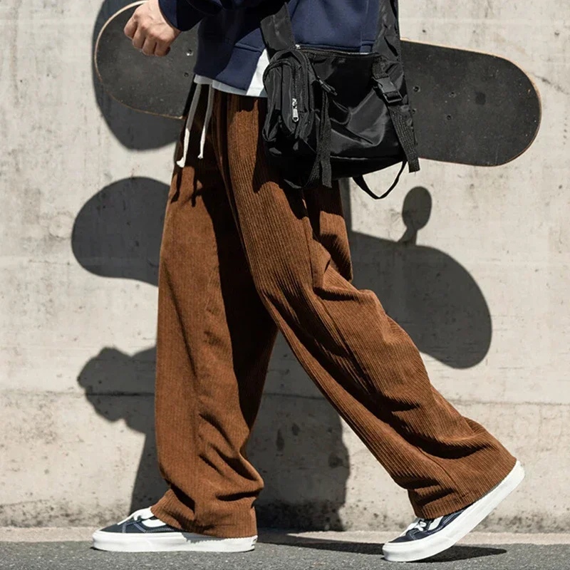 2023 new men's casual pants loose straight corduroy pants stretch waist sweatpants fashion street spring sports jogging pants