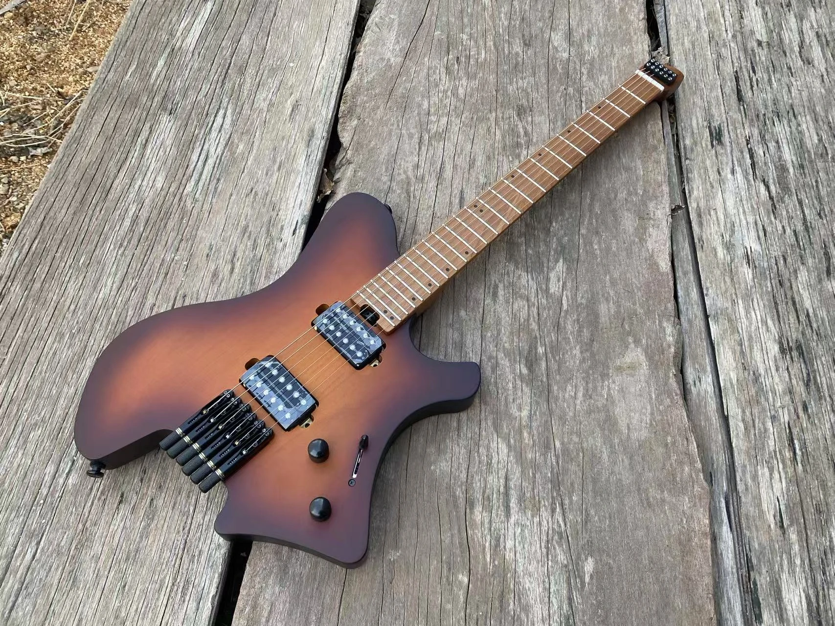 Acepro Alder Body Headless Electric Guitar Brown Burst Color