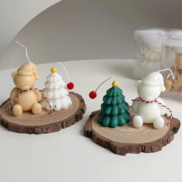 Creativo Albero di Natale Candela Mini Atmosfera Cartoon Orso Forma Candela Natale Capodanno Decor Fatto a mano regalo fai da te
