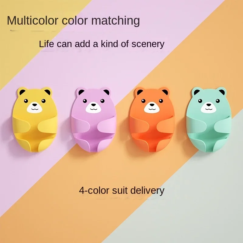 Wall Mounted Storage Hooks Kitchen Gadgets Home Decoration Hook Bear Shaped Plug Holder No Bump Power Socket Bathroom Organizer
