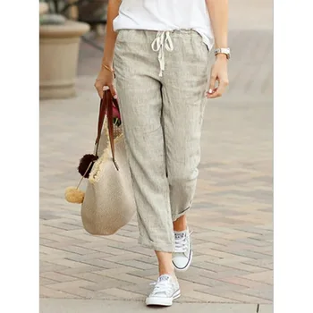 Womens Linen casual pants drawstring 1