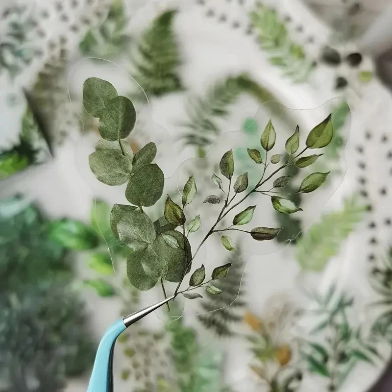 40개/팩 천연 식물 꽃 스티커 DIY 스크랩북 PET 소재 핸드북 물컵 식물 투명 스티커