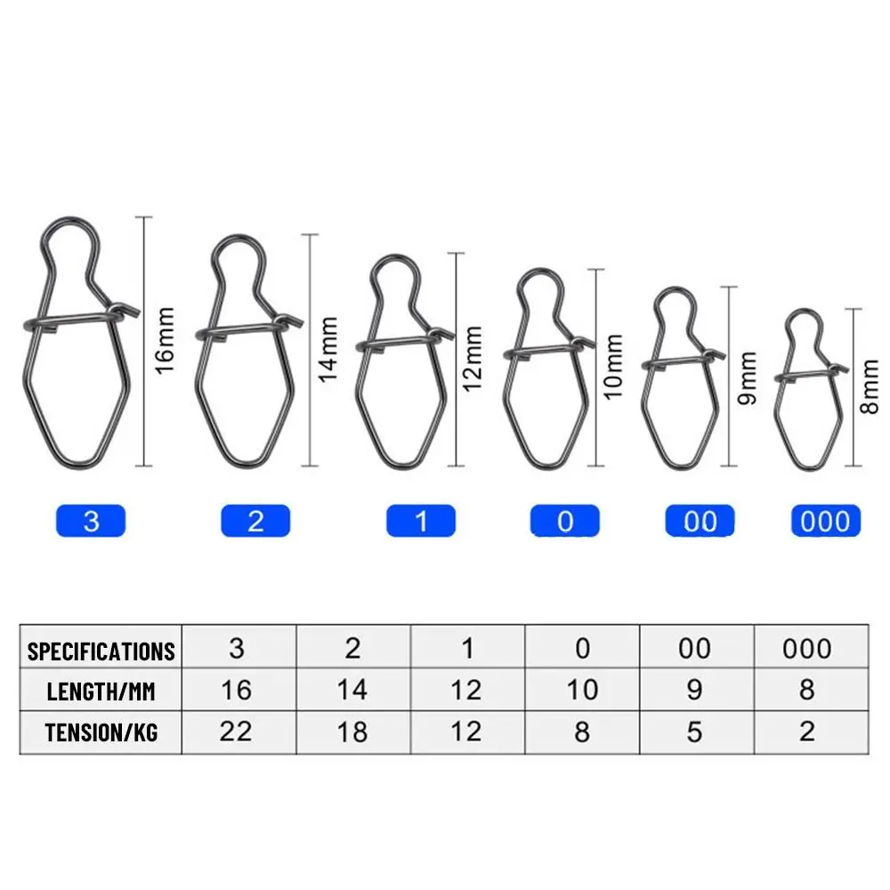 100PCS Gourd Portable Fast lock Durable Stainless Steel Barrel Swivel Fishing Hanging Snap Connector Oval Split Rings