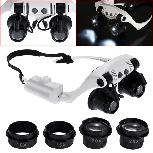 10x-25x High Diopter Short Focus Eyeglass Style Jewelers Loupe With 4 Lenses