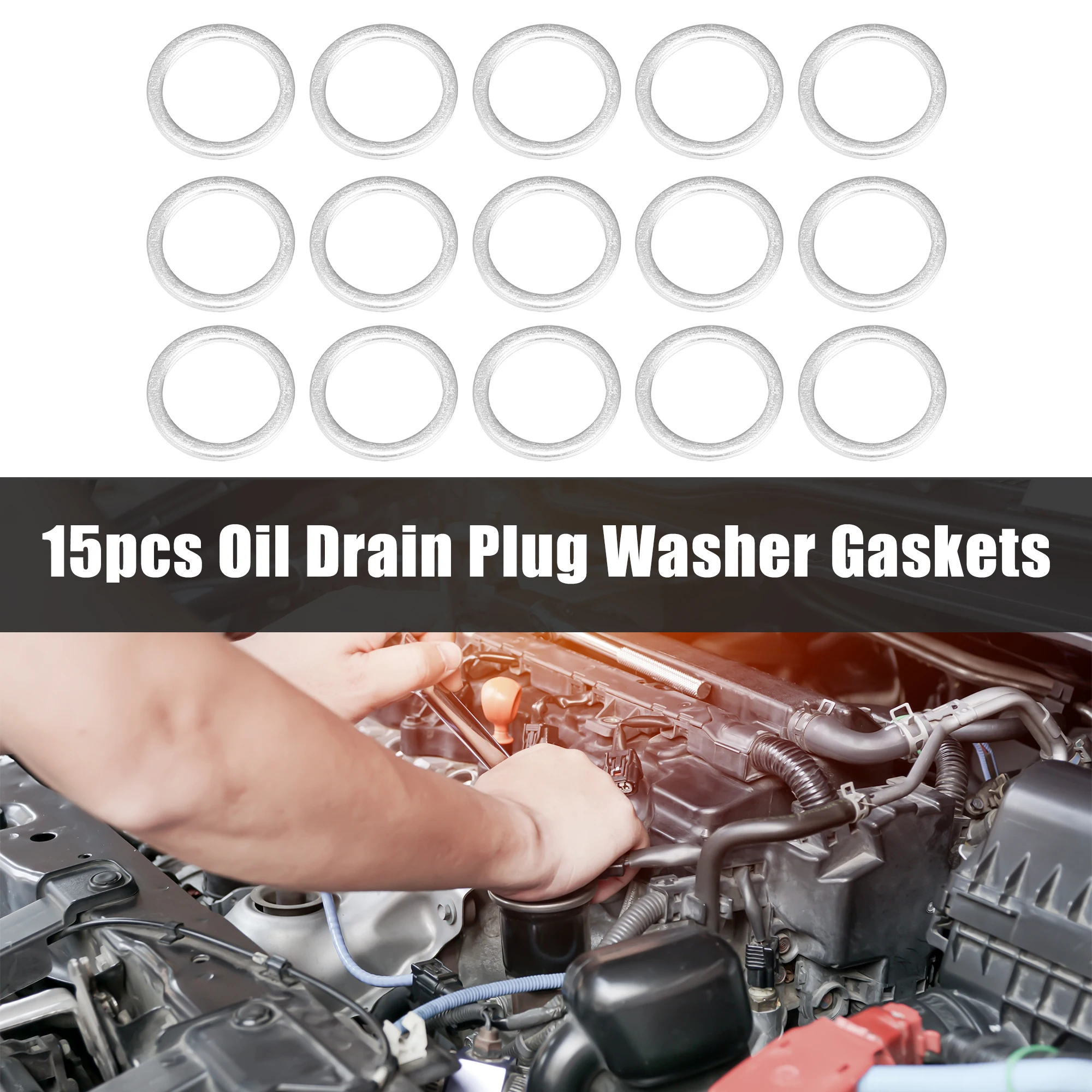 Oil Drain Plug Gasket Oil Drain Plug Seal Washer Sealing Washers Engine Gasket Set 15pcs Engine Oil Crush Washers Drain Plug Gaskets 14/16/18/20/22 mm Aluminum