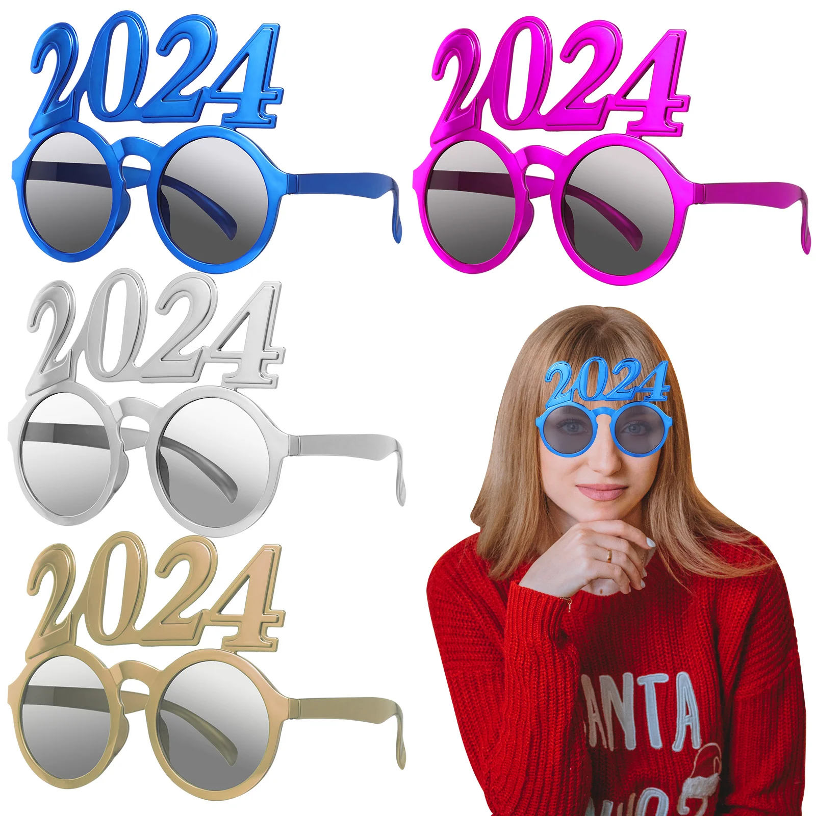 

4 Pcs Decor 2024 New Year Party Digital Funny Sunglasses 4pcs Eye Decoration Years Eyeglasses Christmas Dancing Use Eyewear