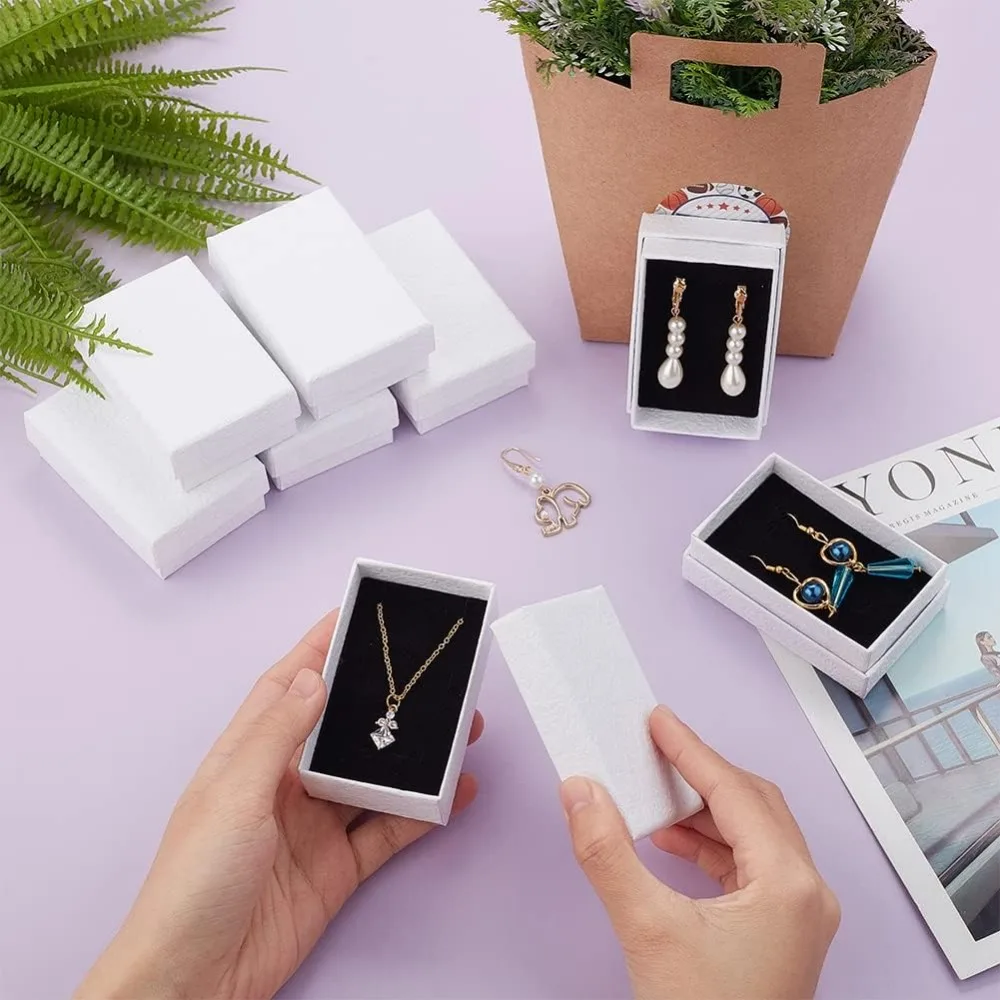 24Pcs White Texture Cardboard Jewelry Boxes 3.2x2" Paper Gift Box Cardboard Packaging Box with Black Sponge Inside for Necklaces jewelry box