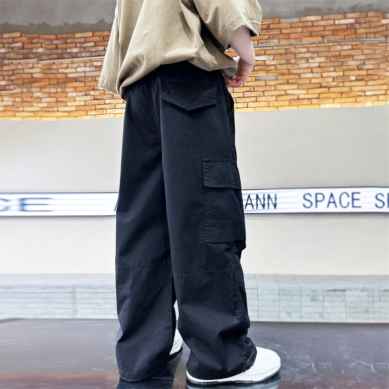 Kids Boys Loose Casual Trousers Summer Solid Pocket Cargo Pants 6-15y boys pants kids pants