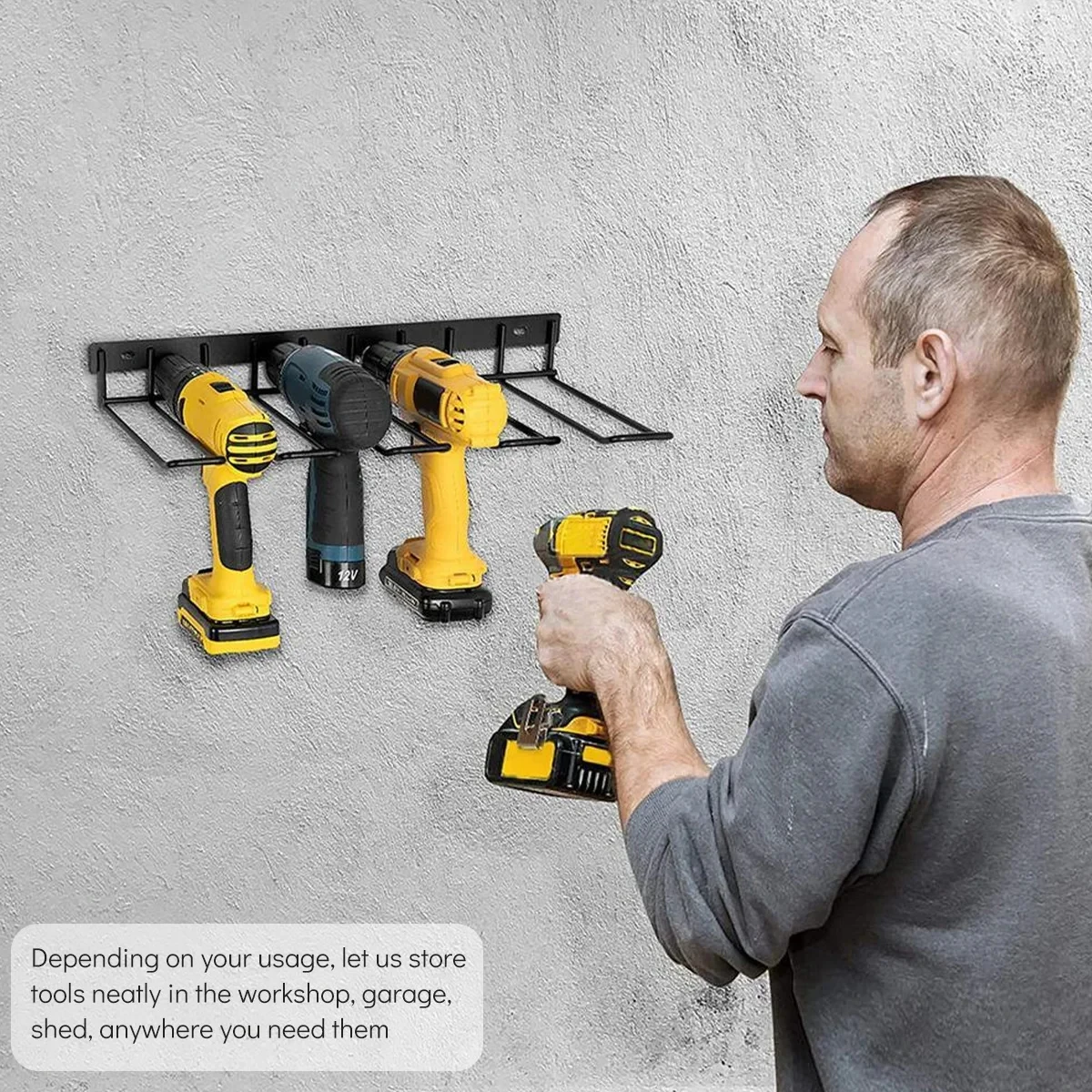 Black Iron Power Tool Organizer Rack Wall Mount