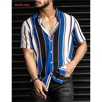 Colorful Stripe Pattern Hawaiian Shirt For Men Color Block 3D Print Blouse Short Sleeve Street Oversized Lapel Tops Aloha Shirts 2