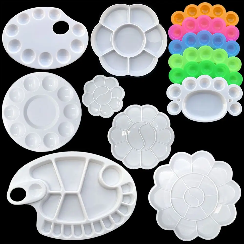 Hard Plastic Painting Tray White Round Palette Watercolor Art Paint Tray Lightweight Painting Supplies Children's Gift