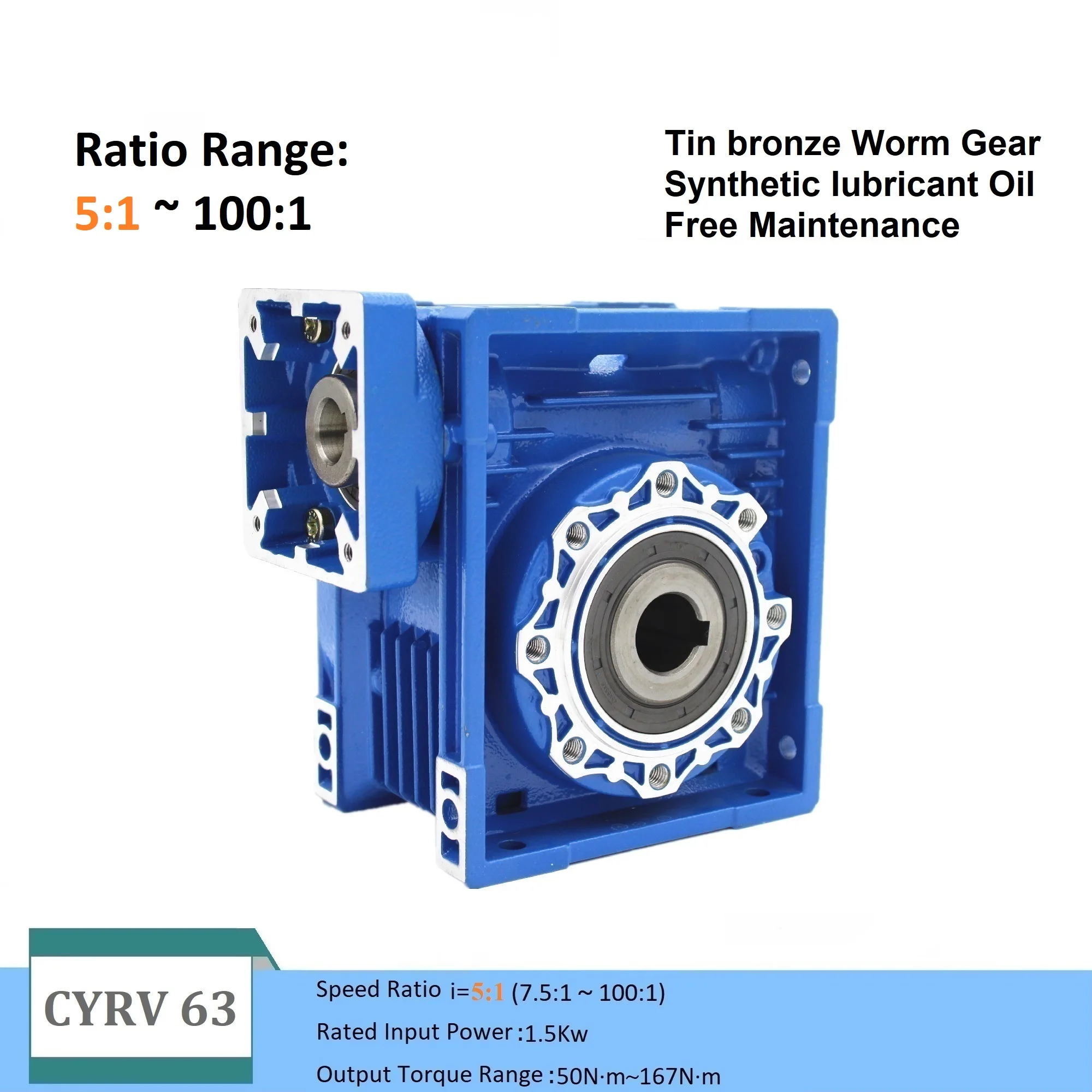 Chenyue NMRV 63 웜 기어박스 웜 기어 감속기 CYRV 입력 14/19/22/24mm 출력 25mm 웜 기어 틴 브론즈+무료 유지보수