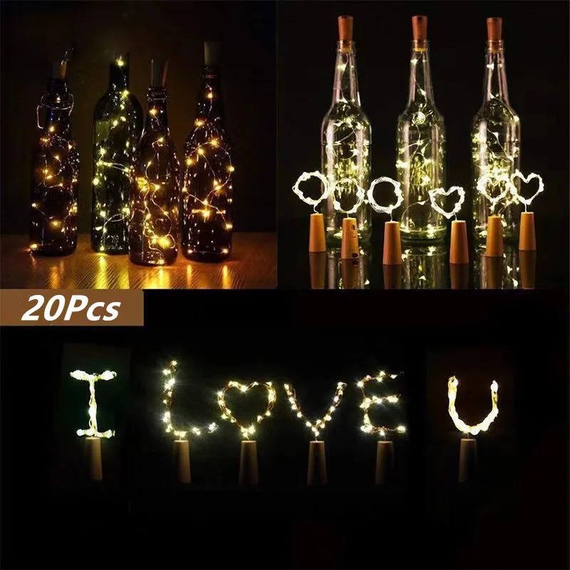 

1/5/10/20Pcs String Light with Bottle Stopper Cork Shaped Wine Bottle Lights Decoration for Halloween Christmas Holiday Party