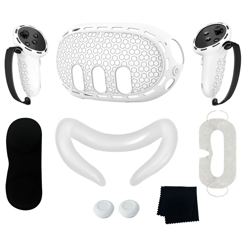 Meta Quest 3 Silicone Protective Cover Set - 7-in-1 VR Accessory Kit with Anti-Leakage Nose Pad and Case Replacement