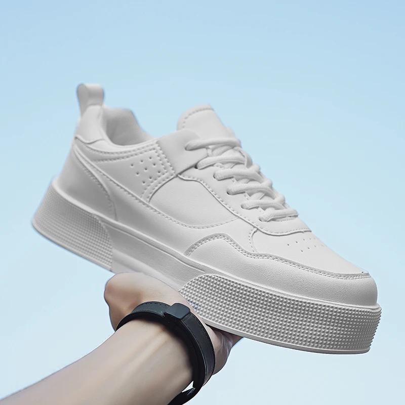 Autumn New Men's White Thick Sole Shoes Versatile with Elevated Laces, Breathable and Odor Resistant Sports Shoes, Sizes 39-45 4